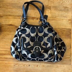 Coach Black and Cream Signature Tote Bag